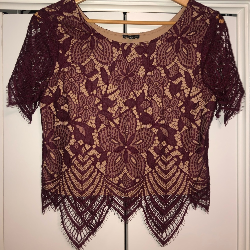 Express Burgundy Lace Crop Top